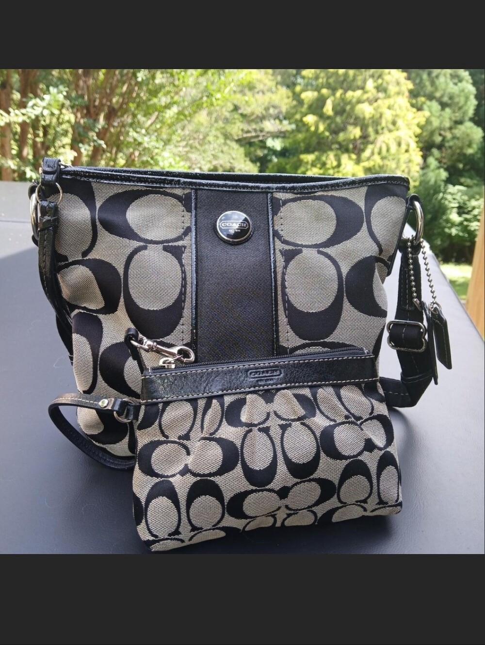 Coach Black and Gray Signature Canvas Tote with Wristlet